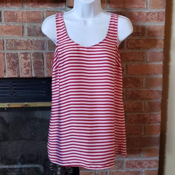 Michael Kors Red/White Stripe Long Tank Top - Picture 1 of 7
